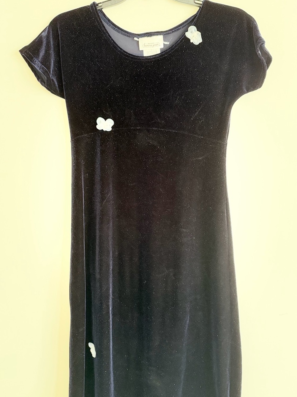 Girls' Navy Velvet Dress with Floral Appliqués
